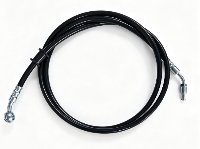 Black rubber hydraulic brake hose with chrome fittings
