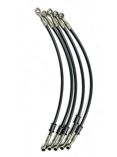 Set of five black hydraulic brake lines