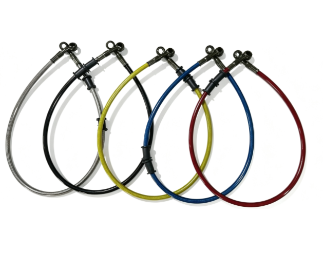 Five PVC brake hoses in mixed colors